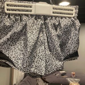 Black and white floral athletic shorts